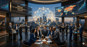 ecosistema de networking empresarial internacional con conexiones estratégicas entre empresas y expansión empresarial global