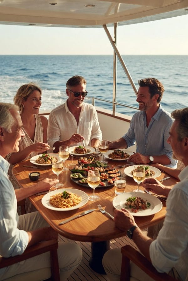Comida de empresa en barco en Alicante con empresarios conectando de forma cercana y generando confianza