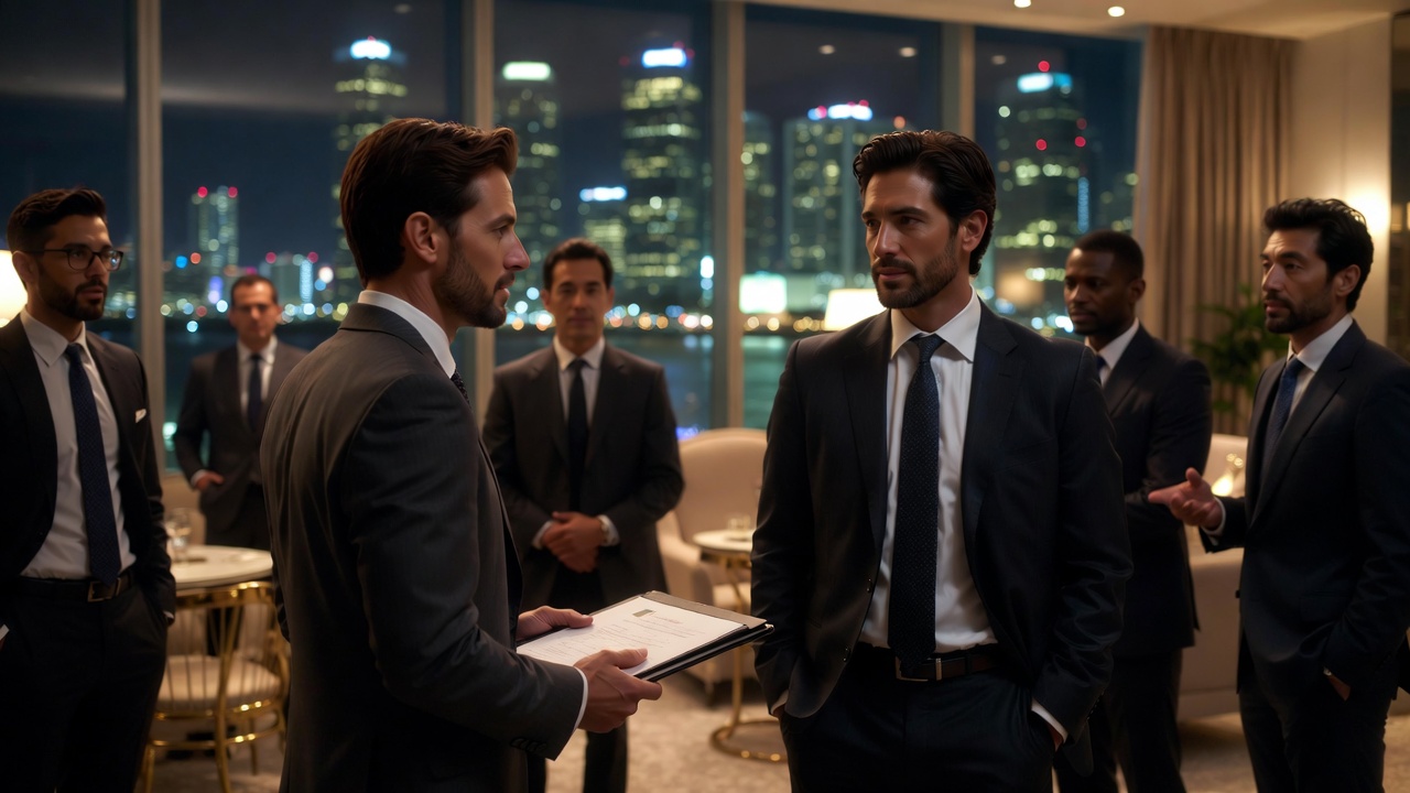 Empresarios en reunión estratégica analizando oportunidades de negocio en el ecosistema empresarial internacional Win2Win.