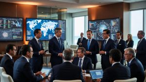 Empresarios analizando mercados internacionales durante el evento empresarial Win2Win en Miami