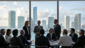 networking empresarial internacional en miami entre empresarios creando alianzas estratégicas y oportunidades de expansión empresarial global