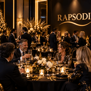 Cena de Navidad empresarial personalizada con empresarios, empleados y clientes organizada por Rapsodia Empresas